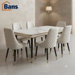 طاولة سفرة سيراميك فاخرة مع 6 كراسي جلد Luxury ceramic dining table with 6 leather chairs