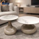 Round coffee table set – 2 pieces with a luxurious marble design