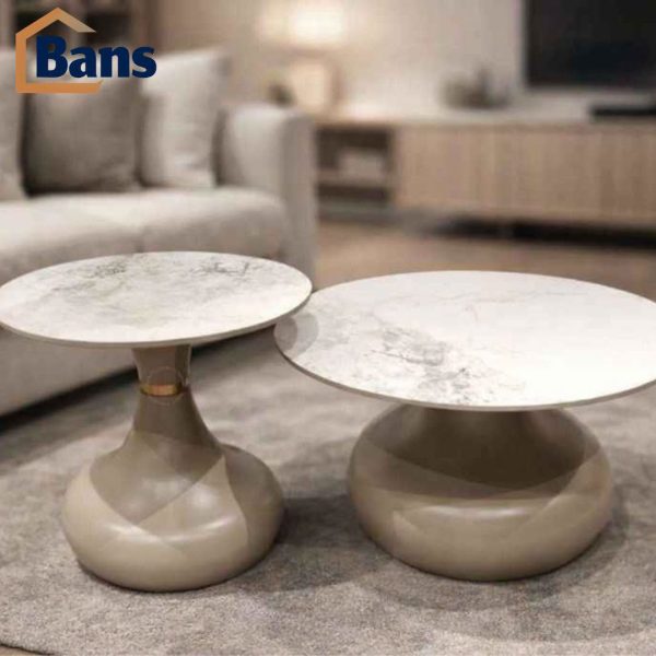Round coffee table set – 2 pieces with a luxurious marble design
