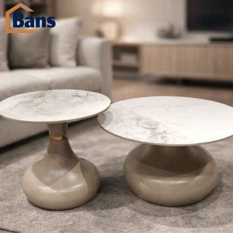 Round coffee table set – 2 pieces with a luxurious marble design