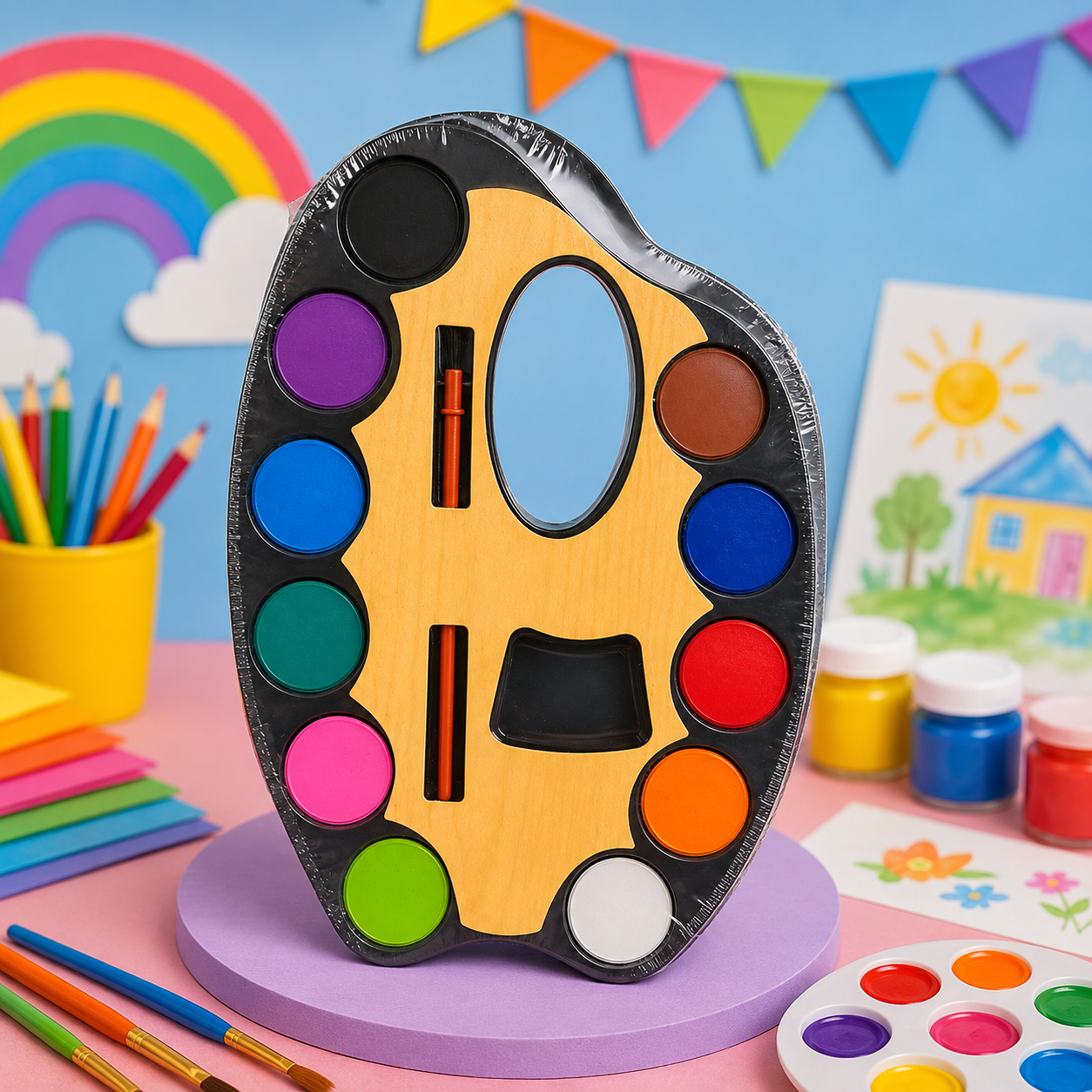 Watercolor set with drawing pad for children طقم ألوان مائية مع لوحة رسم للأطفال