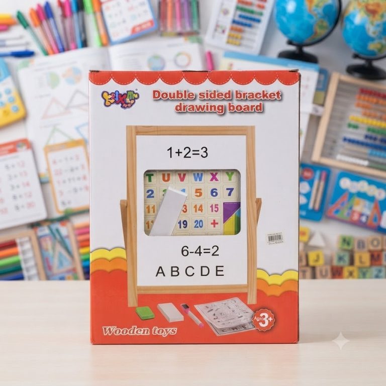 Double-sided wooden educational whiteboard for children with letters and numbers