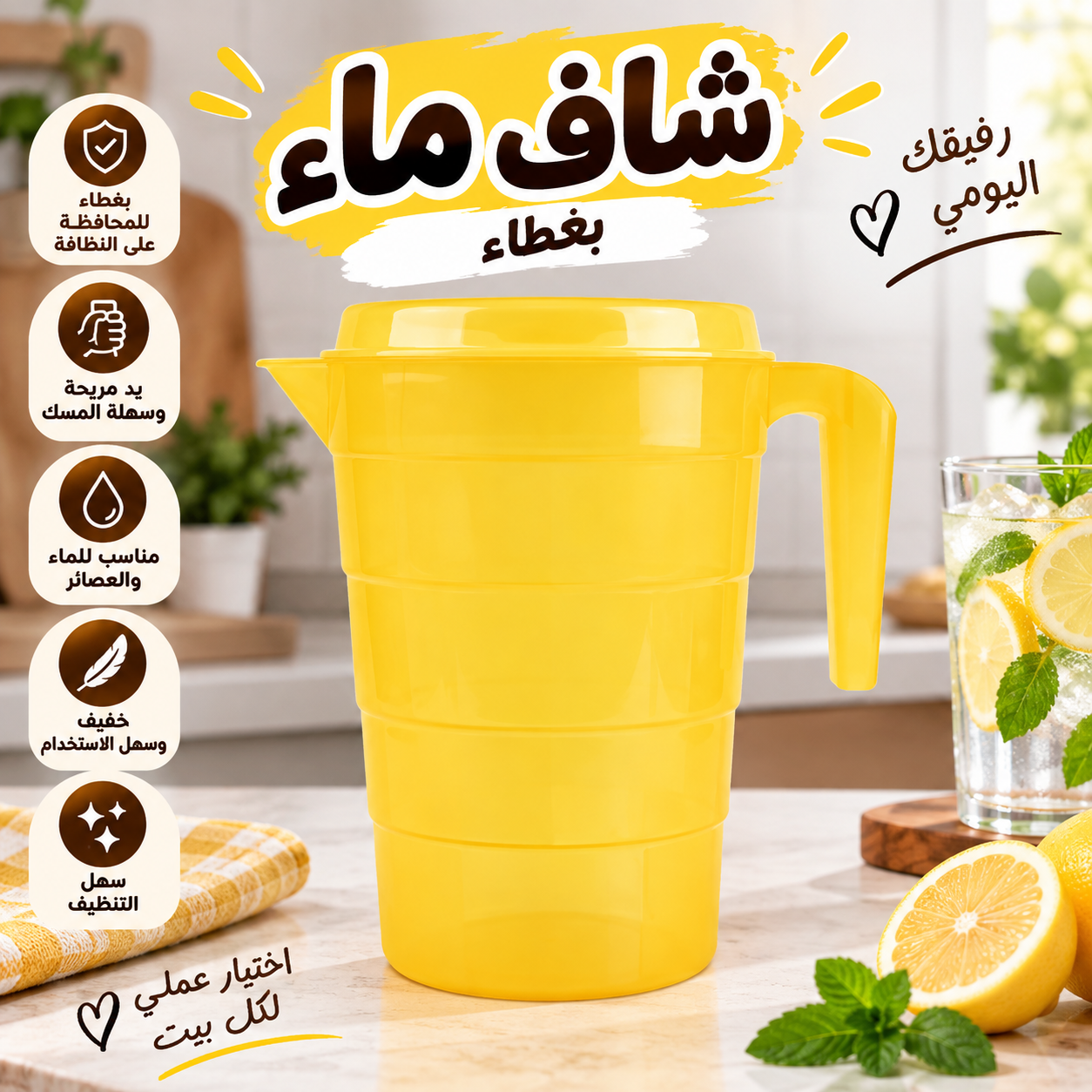 شاف ماء بلاستيك بغطاء